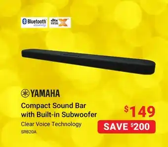 Visions Electronics Yamaha compact sound bar with built-in subwoofer offer