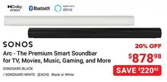 Visions Electronics Sonos arc - the premium smart soundbar for tv, movies, music, gaming, and more offer