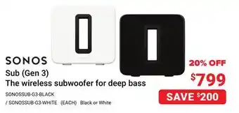Visions Electronics Sonos sub (gen 3) the wireless subwoofer for deep bass offer