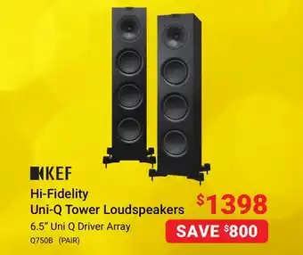 Visions Electronics Kef hi-fidelity uni-q tower loudspeakers offer