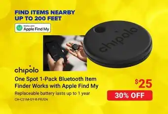 Visions Electronics Chipolo one spot 1-pack bluetooth item finder works with apple find my offer