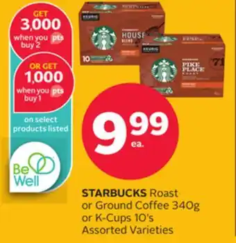 Rexall Starbucks roast or ground coffee 340g or k-cups 10's offer