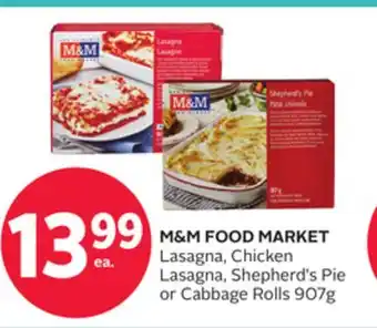 Rexall M&m food market lasagna, chicken lasagna, shepherd's pie or cabbage rolls offer