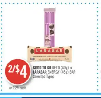 Shoppers Drug Mart Good to go (40g) or larabar energy (45g) bar offer