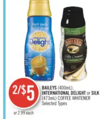 Shoppers Drug Mart Baileys (400ml), international delight or silk (473ml) coffee whitener offer
