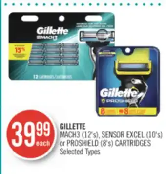 Shoppers Drug Mart Gillette  mach3 (12's), sensor excel (10's) or proshield (8's) cartridges offer