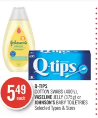 Shoppers Drug Mart Q-tips cotton swabs (400's) vaseline jelly (375g) or johnson's baby toiletries offer