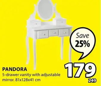 JYSK Pandora 5-drawer vanity with adjustable mirror offer