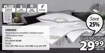 JYSK Orborg natural duvet and pillow, medium warm, 100% cotton cover offer