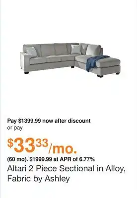 Ashley Furniture Altari 2 piece sectional in alloy, fabric by ashley offer