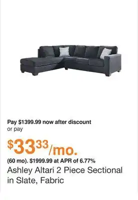Ashley Furniture Ashley altari 2 piece sectional in slate, fabric offer