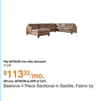 Ashley Furniture Baskove 4 piece sectional in saddle, fabric by ashley offer