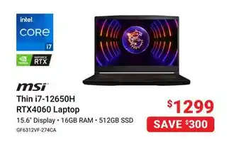 Visions Electronics Msi thin i7-12650h rtx4060 laptop offer