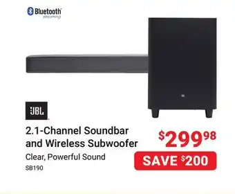 Visions Electronics Jbl 2.1-channel soundbar and wireless subwoofer offer