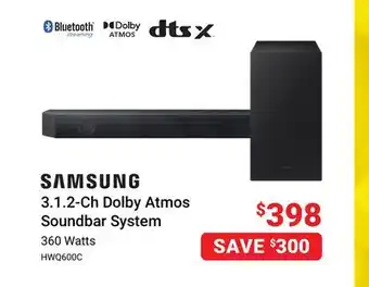 Visions Electronics Samsung 3.1. 2-ch dolby atmos soundbar system offer