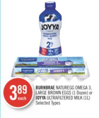 Shoppers Drug Mart Burnbrae naturegg omega 3, large brown eggs (1 dozen) or joyya ultrafiltered milk (1l) offer