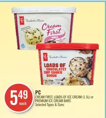 Shoppers Drug Mart Pc cream first, loads of ice cream (1.5l) or premium ice cream bars offer