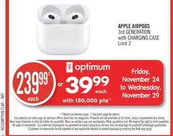 Shoppers Drug Mart Apple airpods 3rd generation with charging case offer