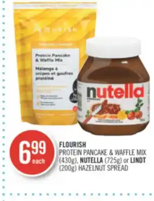 Shoppers Drug Mart Flourish protein pancake & waffle mix (430g), nutella (725g) or lindt (200g) hazelnut spread offer
