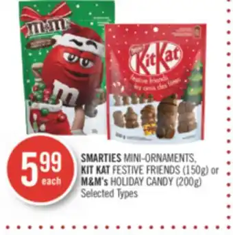 Shoppers Drug Mart Smarties mini-ornaments, kit kat festive friends (150g) or m&m's holiday candy (200g) offer
