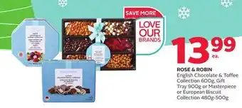 Rexall Rose & robin english chocolate & toffee collection 600g, gift tray 900g or masterpiece or european biscuit collection 480g-50 offer