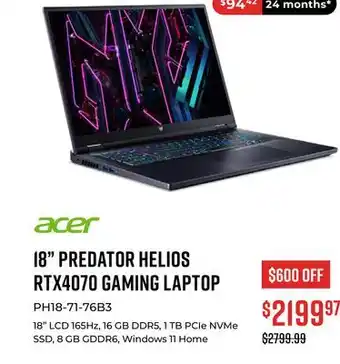 Canex 18 predator helios rtx4070 gaming laptop offer