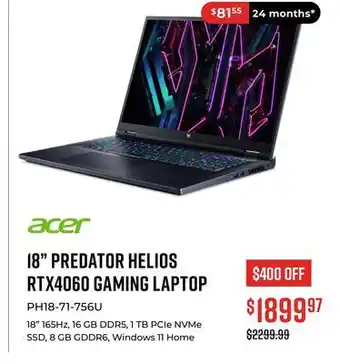 Canex 18 predator helios rtx4060 gaming laptop offer