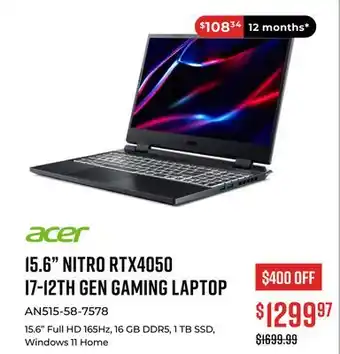 Canex 15.6 nitro rtx4050 i7-12th gen gaming laptop offer