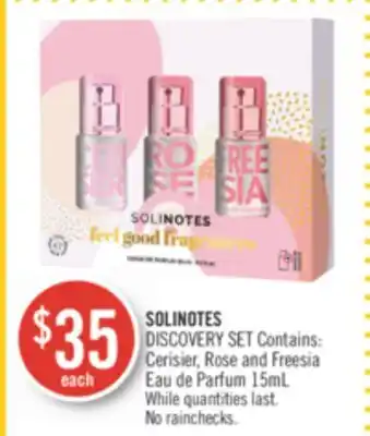 Shoppers Drug Mart Solinotes discovery set contains: cerisier, rose and freesia eau de parfum offer