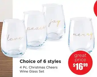 Kitchen Stuff Plus 4 pc. christmas cheers wine glass set offer