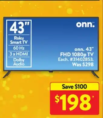 Walmart Onn. 43 fhd 1080p tv offer