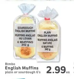 IGA Bimbo English Muffins plain or sourdough 6's offer