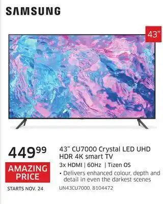 The Source Samsung 43 cu7000 crystal led uhd hdr 4k smart tv offer