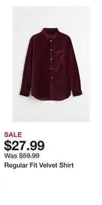 H&M Regular fit velvet shirt offer