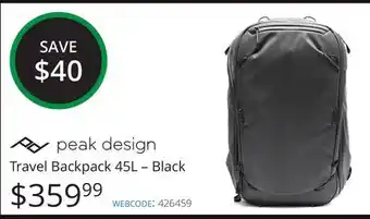Vistek Peak design travel backpack 45l - black offer