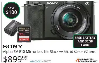Vistek Sony alpha zv-e10 mirrorless kit black w/sel offer