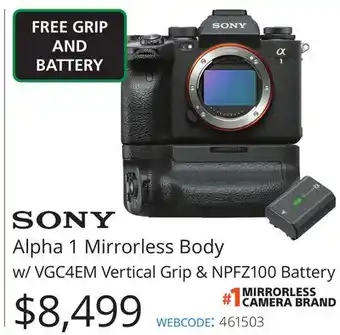 Vistek Sony alpha 1 mirrorless body w/vertical grip offer