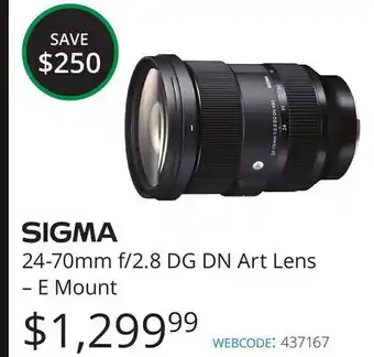 Vistek Sigma 24-70mm f/2.8 dg dn art lens - e mount offer