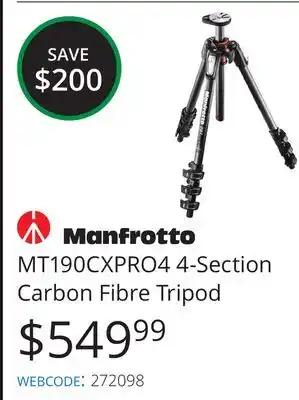 Vistek Manfrotto 4-section carbon fibre tripod offer