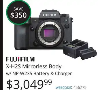 Vistek Fujifilm x-h2s mirrorless body w/np-w235 battery & charger offer