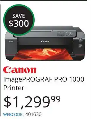 Vistek Canon imageprograf pro 1000 printer offer