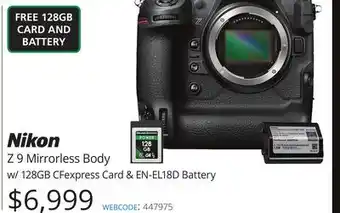Vistek Nikon mirrorless body w/128gb cfexpress card & en-el18d battery offer