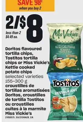 Independent City Market Croustilles de tortillas aromatisées doritos, croustilles de tortilla tostitos ou croustilles cuites à la marmite miss vickie offer