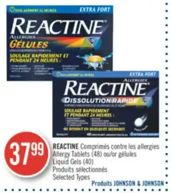 Pharmaprix Reactine allergy tablets (48) or liquid gels (40) offer