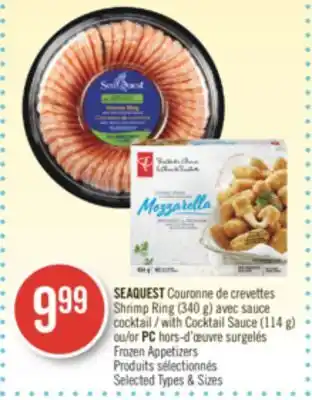 Pharmaprix Seaquest shrimp ring (340 g) with cocktail sauce (114 g) or pc frozen appetizers offer