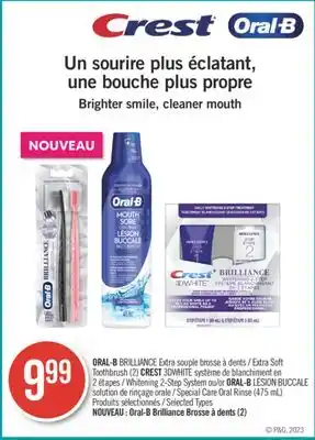 Pharmaprix Oral-b brilliance extra soft toothbrush (2) crest 3dwhite whitening 2-step system or oral-b lésion buccale special care oral offer