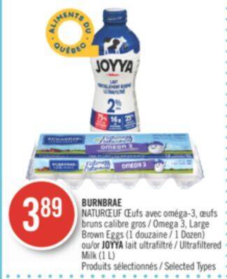 Pharmaprix Burnbrae omega 3, large brown eggs (1 dozen) or joyya ultrafiltered milk (1 l) offer