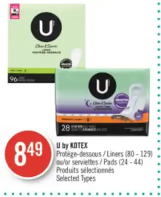 Pharmaprix U by kotex liners (80 - 129) or pads (24 - 44) offer