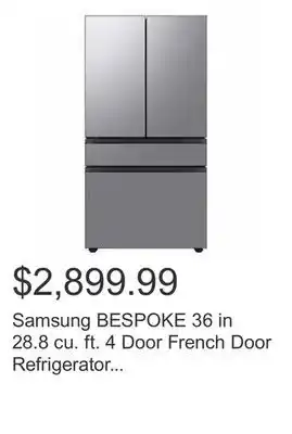 Costco Samsung bespoke 36 in 28.8 cu. ft. 4 door french door refrigerator with beverage center offer