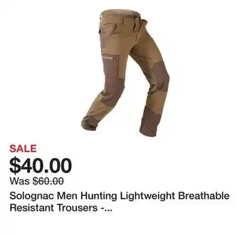 Decathlon Solognac men hunting lightweight breathable resistant trousers - 520 brown offer